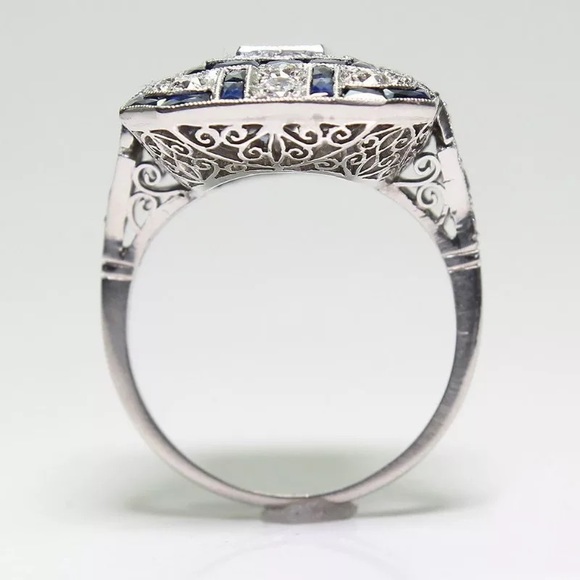 New Women’s 925 Silver Royal Blue Diamond Ring - Picture 4 of 6